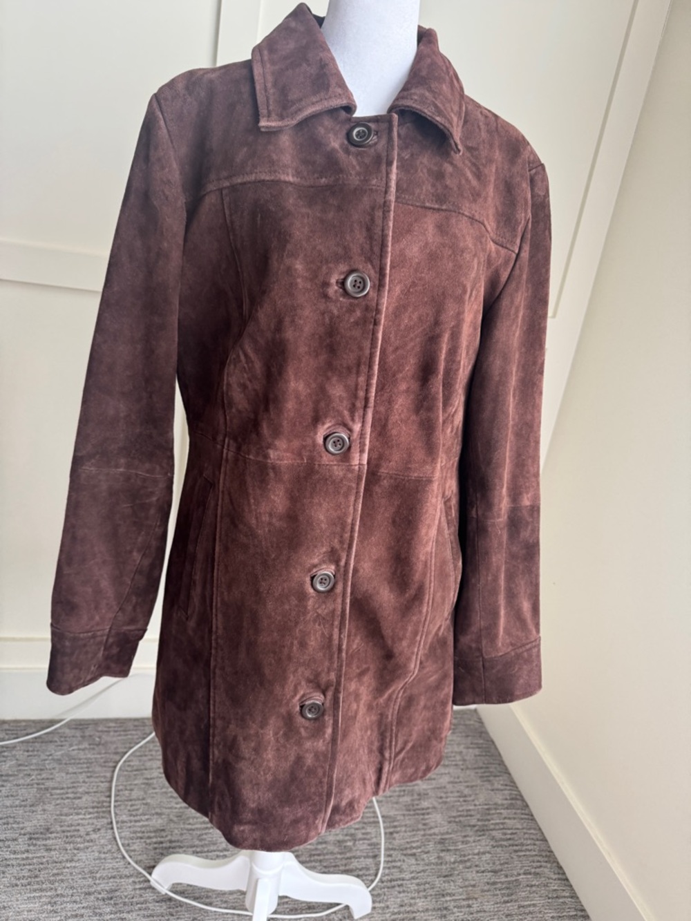 Brown Suede Button-Front Women's Coat